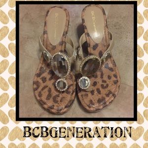 🐆 BCBGeneration leopard print jeweled wedges 🐆